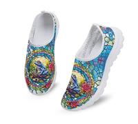 Kuiaobaty Novelty Frog Print Womens Walking Shoes Slip on Trainers, Mosaic Color Art Sports Sneakers Breathable Mesh Running Trainers