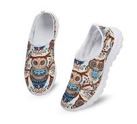 Kuiaobaty Novelty Owl Print Womens Slip on Loafer Lightweight Work Shoes, Folk Art Owls Bird Trainers for Lady Casual Running Sneakers