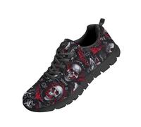 Kuiaobaty Novelty Skull Trainers Shoes for Men Rock & Roll Style Sport Sneakers, Black Running Shoes Non Slip Breathable Mesh Gym Sneakers