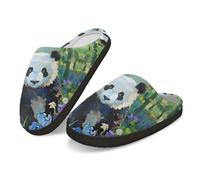 Kuiaobaty Oil Painted Panda Slippers Women Ladies Memory Foam, Panda Bear Painting Winter Comfort House Fleece Lining Lightweight Home Shoes