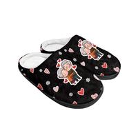 Kuiaobaty Old Couple Print House Slippers for Women Fuzzy Memory Foam Slippers, Cartoon Couple Lover Printed Slip on Bedroom Shoes with Fleece Lining