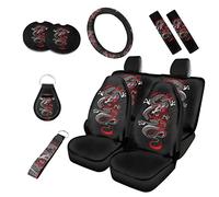 Kuiaobaty Oriental Dragon Print Car Seat Covers Full Set of 10 Pcs, Ethnic Animal Universal Auto Interior Accessory 2Pcs Coaster