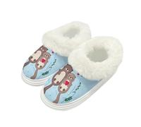 Kuiaobaty Otter Lover Print Fuzzy Slippers for Women Memory Foam, Cartoon Otters Comfy Fluffy House Slippers with Fleece Lining, Fluffy Collar