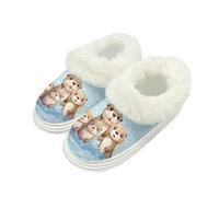 Kuiaobaty Otter Print Slippers for Women Cosy Slippers Memory Foam, Cartoon Otter Family Print Ladies Winter House Shoes Indoor/Outdoor Scuff Slippers