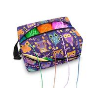 Kuiaobaty Owls Print Crochet Bag Purple Knitting Bag with Hole, Novelty Owl Birds Wool Bag Yarn Holder Sewing Storage Bag