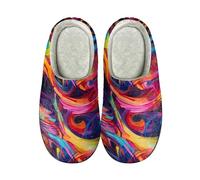 Kuiaobaty Paint Color Winter Slippers Hard Sole Women Flannel Bedroom Shoes, Abstract Splash Colorful Unisex Fluffy Slip-on House Shoes