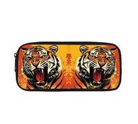 Kuiaobaty Paint Tiger Print Boy Pencil Case Stationary Bags, Painting Art Roar Tigers Pencil Pouch for School Orange Pen Box