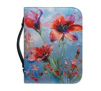 Kuiaobaty Painting Lily Flower Bible Cover with Handle, Red Lily Flowers Bible Carrying Cases Zipper Faux Leather Book Case Bag, Large