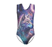 Kuiaobaty Painting Wolf Girl Summer Swimming Costume Starry Sky Wolves Kids Swimsuit 7-8 Years, Children Beach Swimwear
