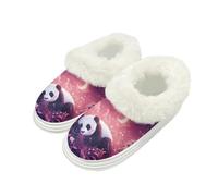 Kuiaobaty Panda Bear Slippers for Women Memory Foam, Cartoon Pandas Floral Fluffy Collar Cozy Warm Slipper for Winter Cozy Scuff Slippers Indoor