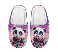 Kuiaobaty Panda Bear Winter Slippers for Girls Fleece Lined House Shoes Non Slip, Cartoon Panda Warm Cozy Slip On Slippers Comfortable Fit