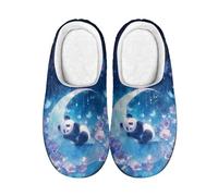 Kuiaobaty Panda Bear Womens Slipper Memory Foam Scuff Slippers Sleepy Pandas Slip On Bedroom Shoes, Blue Crescent Moon Slip-on House Shoes