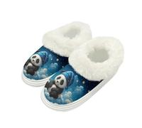 Kuiaobaty Panda Bear Women's Warm Slippers Soft Fuzzy Home House Shoes, Sleepy Panda Print Fluffy Slippers Memory Foam with Indoor Outdoor Sole, Blue