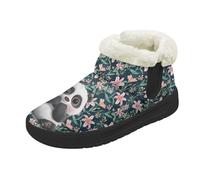Kuiaobaty Panda Floral Womens Faux Fur Slipper Boots, Cute Pandas Bear Memory Foam Fluffy Plush Bootie Slippers House Shoes Anti Slip, Size 9