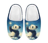Kuiaobaty Panda Print Kids Slippers Winter Cozy Slipper with Plush Lining, Stars Panda Bear Warm Fuzzy House Slip On Shoes Anti-Slip