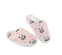 Kuiaobaty Panda Slippers for Girls Cartoon Panda Bear Winter Cozy Slipper with Fleece Lining, Pink Kids Fuzzy House Slippers Home Use
