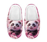 Kuiaobaty Panda Slippers for Girls Winter Cozy Slipper with Plush Lining, Panda Bear Flowers Warm Fuzzy House Slip On Shoes Anti-Slip