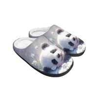 Kuiaobaty Panda Slippers Women Memory Foam Winter Comfort House Shoes, Panda Bear Painting Fleece Lining Warm Slippers with Indoor Outdoor Sole