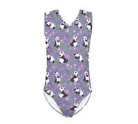Kuiaobaty Pandas Flowers Swimming Costume for Girls 7-8 Year, Cartoon Panda Bear Kids One-Piece Swimsuit Animals Beach Summer Swimwear