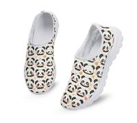 Kuiaobaty Pandas Slip On Shoes Trainers Women Comfortable Loafers Cartoon Panda Bears Low Top Walking Sneakers Lightweight Running Shoes