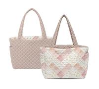 Kuiaobaty Patchwork Reversible Quilted Purse for Women Large Tote Bag with Side Pockets, Lightweight Cute Shoulder Bag Shopping Companion for Summer Weekends (Camel)