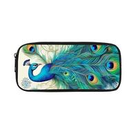 Kuiaobaty Peacock Feather Printed Pencil Pouch for Kids Children School Pencil Bag Cartoon Peacocks Pattern Teenager White Stationary Bag