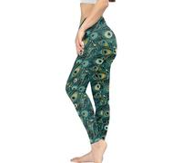Kuiaobaty Peacock Green Women Workout Pants for Yoga, Peacock Feathers Print High Waist Gym Leggings Butt Lift Compression Sport Tights