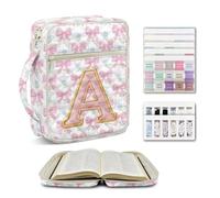 Kuiaobaty Personalized Bible Cover for Women with Letter A, Custom Initial Quilted Bible Bag Large with Zipper Handle, Bible Carrying Case for Church Travel Study Gift