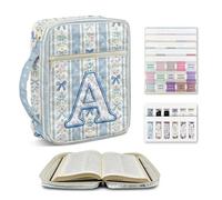 Kuiaobaty Personalized Blue Floral Bible Cover Case for Women with Letter A, Custom Initial Quilted Bible Bag Large with Zipper Handle, Bible Carrying Case for Church Travel Study Gift