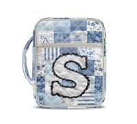Kuiaobaty Personalized Initial Bible Cover Case for Women with Letter S, Large Quilted Fabric Zippered Bible Book Cover with Handle & Pocket for Study Supplies Christian Gift