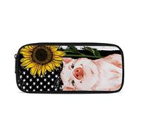 Kuiaobaty Pig Printed Pencil Case for Kids Yellow Sunflower Pencil Pouch School Office Supplies Storage Bag Pen Bag