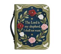 Kuiaobaty Pigeon Roses Bible Case with Handle Inspired Lord Saying Leather Book Bag, Lord is My Shepherd, Bible Cover for Women, Green,M