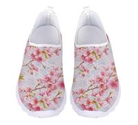 Kuiaobaty Pink Cherry Blossom Womens Slip on Trainers Breathable Mesh Tennis Sneakers, Watercolor Flowers Soft Sole Walking Shoes