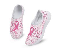 Kuiaobaty Pink Ribbon Print Slip on Trainers Women Comfortable Walking Shoes, Breast Cancer Awareness Casual Sneakers for Nurse Work Lady