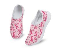 Kuiaobaty Pink Ribbon Print Women Trainers Breathable Lightweight Sneakers, Breast Cancer Awareness Theme Wide Fit Slip On Walking Shoes