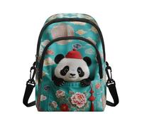 Kuiaobaty Pocket Panda Crossbody Bag for Women Chinese Art Panda Print Zipper Small Cross Body Bag, Turquoise Shoulder Handbag Multi Pocket Card Slots