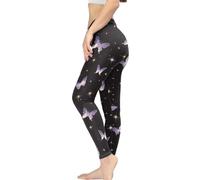 Kuiaobaty Purple Butterfly High Waisted Leggings Women's Yoga Pants, Stars Butterfly Leggings Workout Running Trousers Tummy Control, 34"