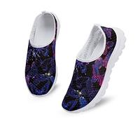 Kuiaobaty Purple Butterfly Print Lady Girls Casual Trainers Mesh-Comfortable Work Sneakers Stars Black Slip On Walking Shoe Butterflies