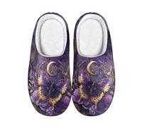 Kuiaobaty Purple Butterfly Warm House Slippers Cozy Memory Foam, Butterfly Flower Moon Print Fuzzy House Indoor/Outdoor Shoes with Anti-skid Sole