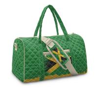 Kuiaobaty Quilted Duffle Bag - Jamaica Flag Travel Duffle Bag for Women & Men, Foldable Large Weekender Bag with Trolley Sleeve for Carnival Reggae Festival, Patriotic Gym & Dance Bag Organizer