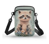 Kuiaobaty Raccoon Print Small Crossbody Bag for Women Phone Purse, Cute Raccoon Flowers Painting Small Sing Bag with Adjustable Shoulder Strap