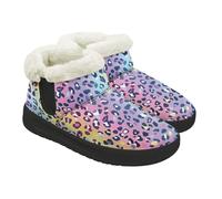 Kuiaobaty Rainbow Leopard Print Boots Slipper Women Ladies Bootie Slippers, Leopard Spots Fluffy Indoor Outdoor Slippers Slip-On House Shoes, Size 6