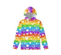 Kuiaobaty Rainbow Stripes Girls Hoodies with Pocket Kids School Sweatshirt Hearts Graffiti Long Sleeve Pullover Casual Fall Tops