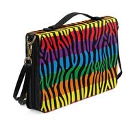 Kuiaobaty Rainbow Zebra Stripes Print Bible Cover with Zipper Shoulder Strap Colorful Art Line PU Leather Bible Protective Bag for Women, Church Case