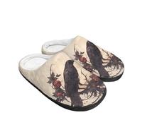Kuiaobaty Raven Bird Print Womens Scuff Slippers Slip-on Indoor House Shoes, Gothic Raven Roses Memory Foam Winter Slippers with Warm Fleece Lining