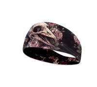Kuiaobaty Raven Skull Print Headband for Women Gothic Sweatband for Running, Cycling, Cross Training, Yoga, Workout, Face Cleaning