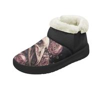 Kuiaobaty Raven Skull Womens Boot Slippers Comfort Memory Foam, Gothic Pink Roses Fluffy Soft Warm Lined House Slipper Boots Platform, Size 7