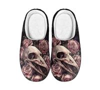Kuiaobaty Raven Skull Women's Slippers Cozy Warm Winter Slippers for Ladies, Gothic Crow Roses Scuff Slippers Cozy Indoor Slide