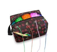 Kuiaobaty Red Cherry Print Knitting Tote Bag Craft Storage Bag, Fruits Pattern Crochet Beginners Bag for Knitting Lover, Wine Red