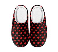 Kuiaobaty Red Hearts House Slippers for Women Heart Pattern Fuzzy Ladies Memory Foam Slippers, Black Slip on Anti-Skid Sole Bedroom Shoes